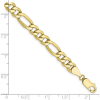 10K Yellow Gold 6.25mm Semi-Solid Figaro Chain Bracelet - 9"