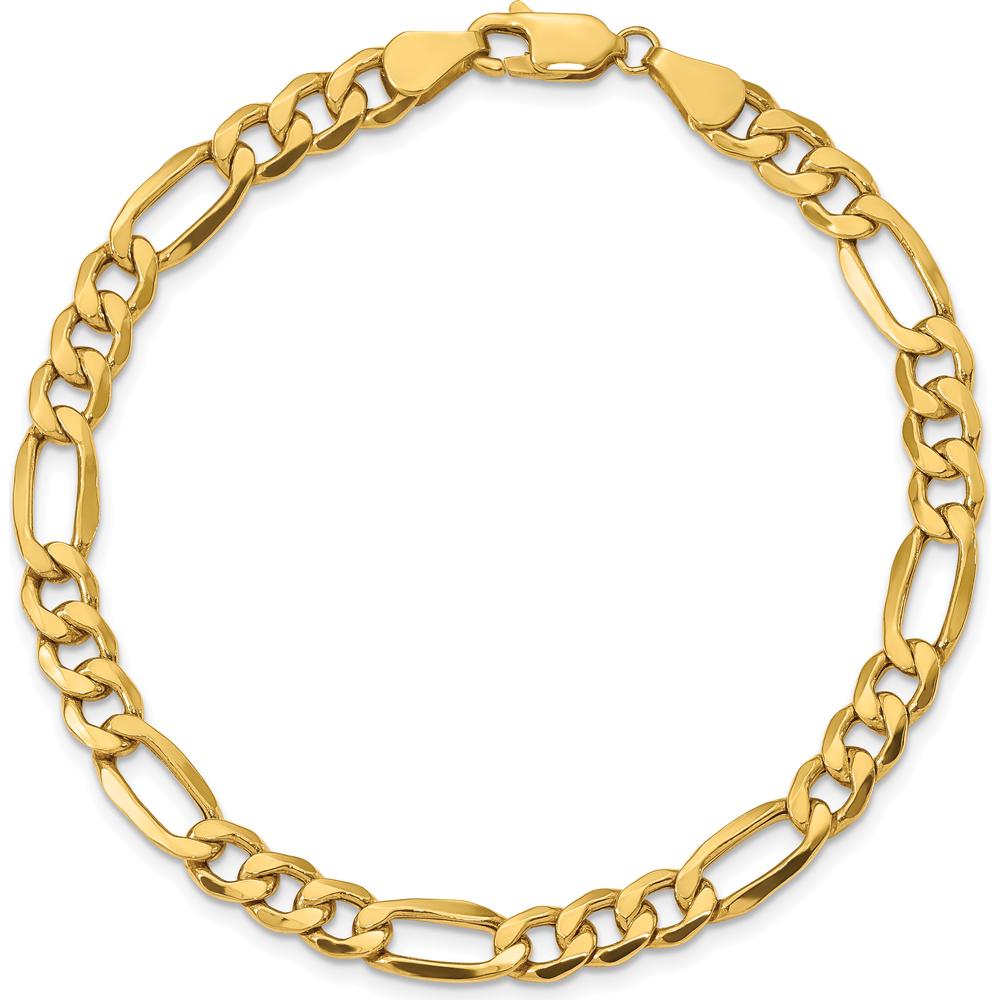 10K Yellow Gold 6.25mm Semi-Solid Figaro Chain Bracelet - 9"