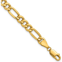 10K Yellow Gold 6.25mm Semi-Solid Figaro Chain Bracelet with Lobster Clasp - 7" Length
