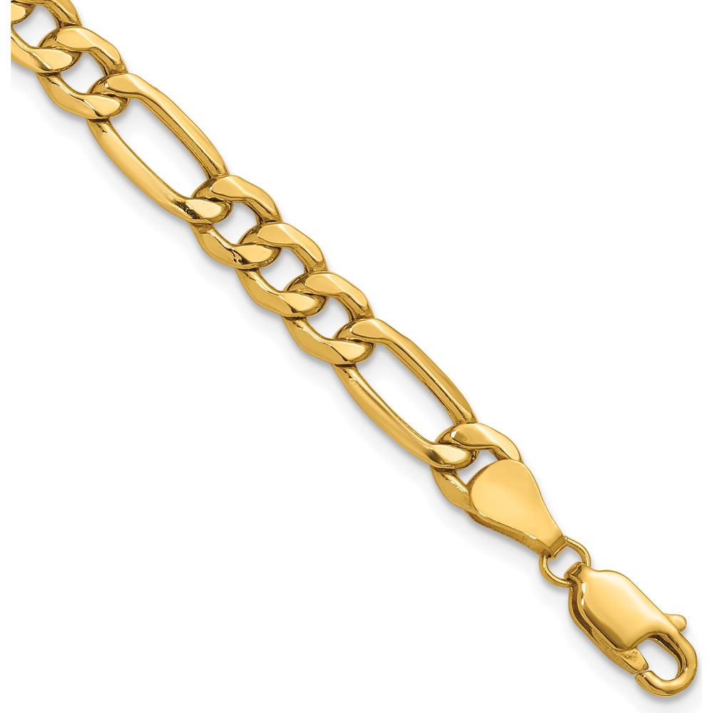 10K Yellow Gold 6.25mm Semi-Solid Figaro Chain Bracelet with Lobster Clasp - 7" Length