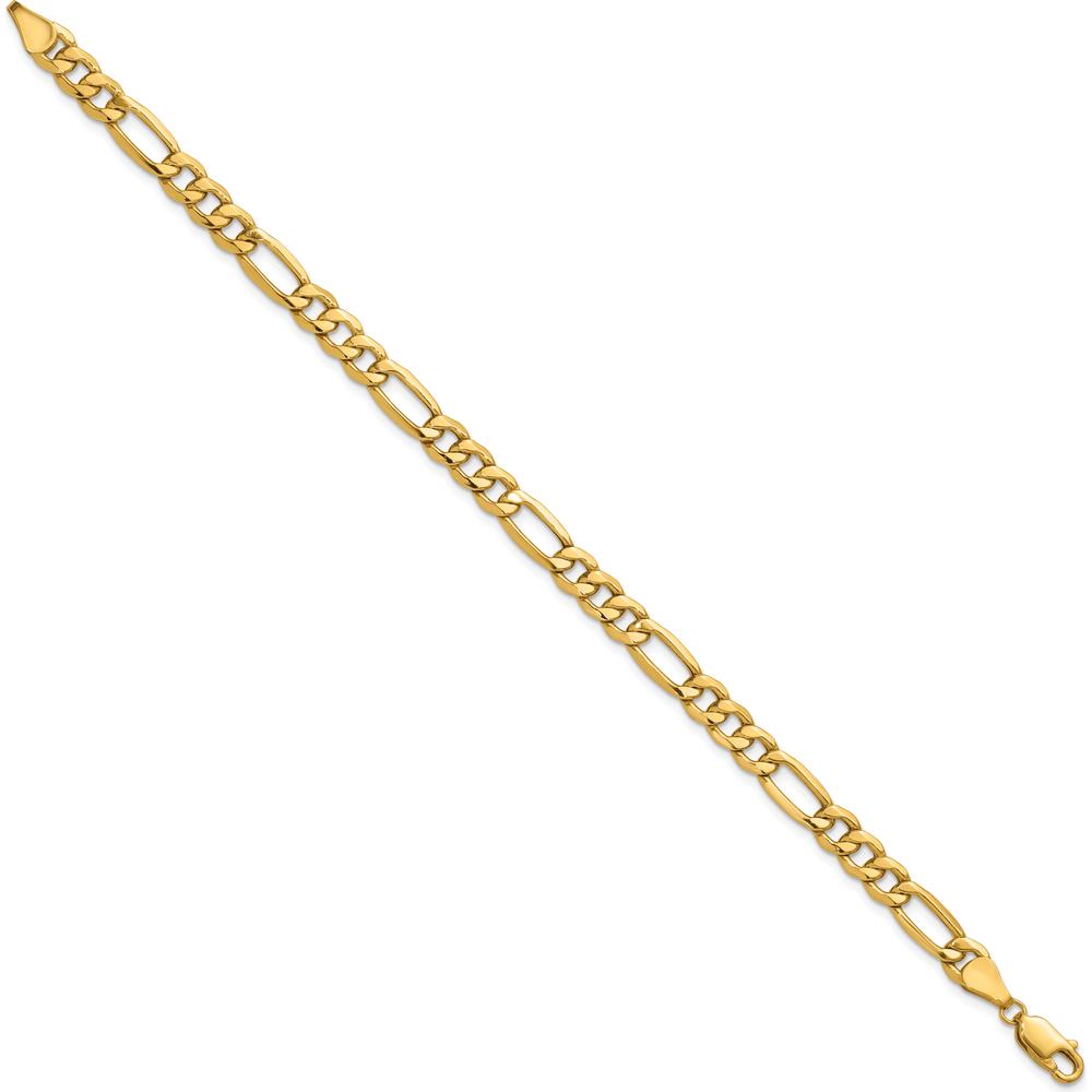 10K Yellow Gold 6.25mm Semi-Solid Figaro Chain Bracelet with Lobster Clasp - 7" Length