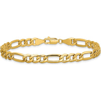 10K Yellow Gold 6.25mm Semi-Solid Figaro Chain Bracelet with Lobster Clasp - 7" Length