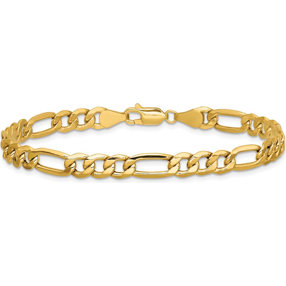 10K Yellow Gold 6.25mm Semi-Solid Figaro Chain Bracelet with Lobster Clasp - 7" Length