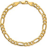 10K Yellow Gold 6.25mm Semi-Solid Figaro Chain Bracelet with Lobster Clasp - 7" Length