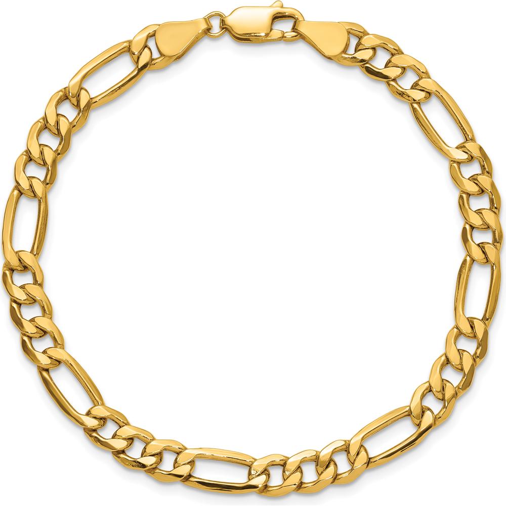 10K Yellow Gold 6.25mm Semi-Solid Figaro Chain Bracelet with Lobster Clasp - 7" Length