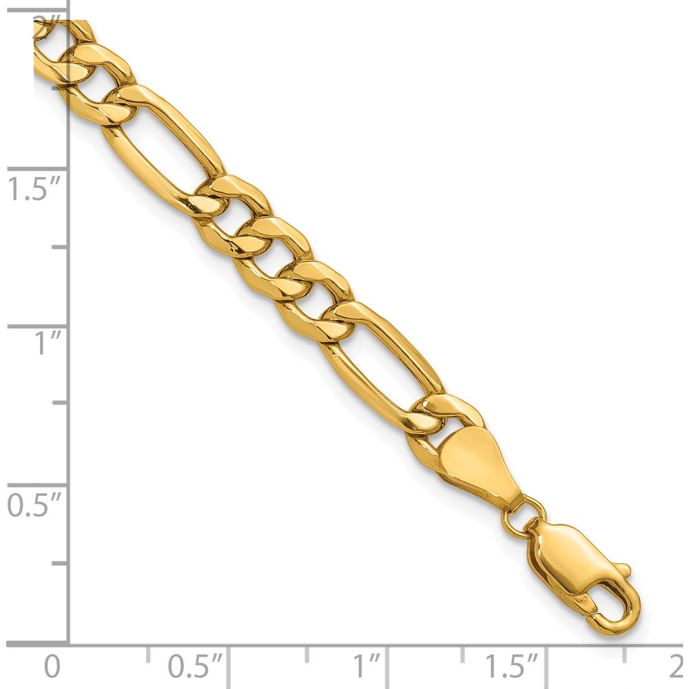 10K Yellow Gold 6.25mm Semi-Solid Figaro Chain Bracelet with Lobster Clasp - 7" Length