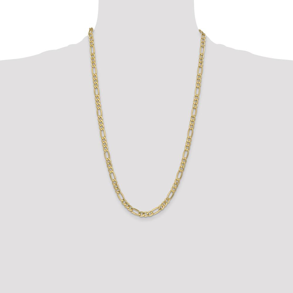 10K Yellow Gold 6.25mm Semi-Solid Figaro Chain Necklace - 26 Inch