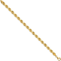 10K Yellow Gold 6.5mm Diamond-Cut Rope Chain Anklet - Elegant Polished Finish, 9" Length