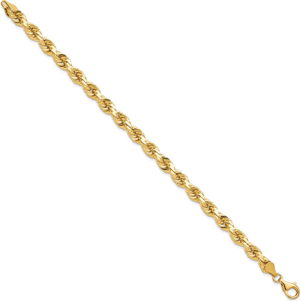 10K Yellow Gold 6.5mm Diamond-Cut Rope Chain Anklet - Elegant Polished Finish, 9" Length