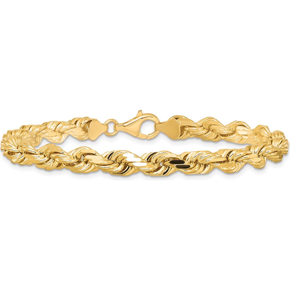 10K Yellow Gold 6.5mm Diamond-Cut Rope Chain Anklet - Elegant Polished Finish, 9" Length