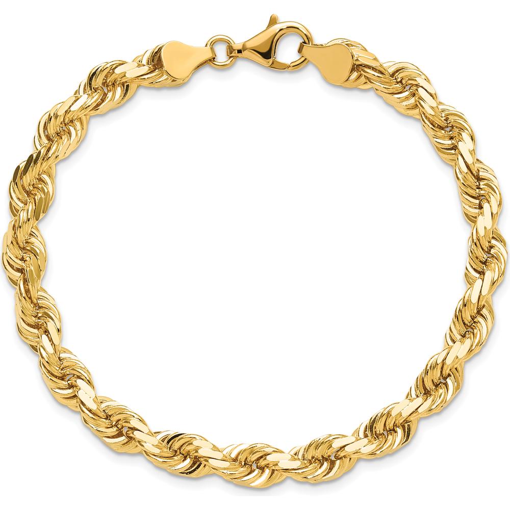 10K Yellow Gold 6.5mm Diamond-Cut Rope Chain Anklet - Elegant Polished Finish, 9" Length