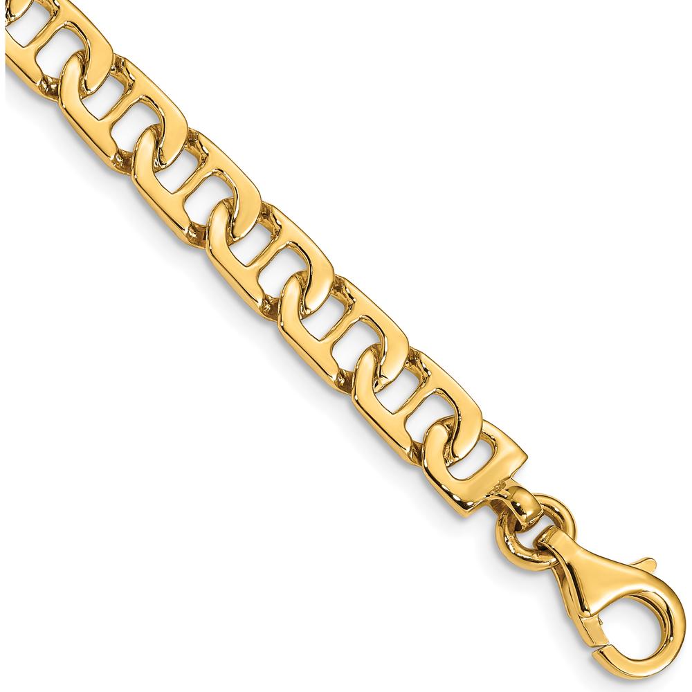 10K Yellow Gold 6.5mm Hand-Polished Fancy Anchor Link Chain Bracelet - 8"
