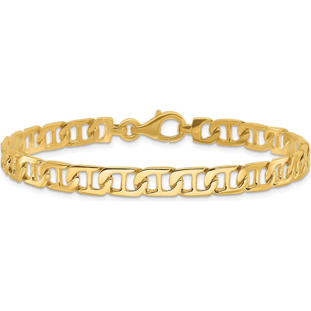 10K Yellow Gold 6.5mm Hand-Polished Fancy Anchor Link Chain Bracelet - 8"