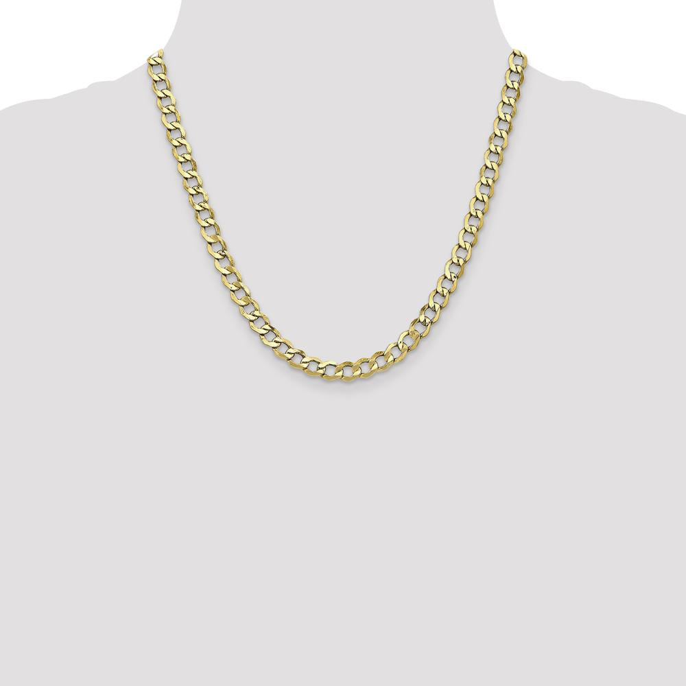 10K Yellow Gold 6.5mm Semi-Solid Curb Link Chain - 20" Length
