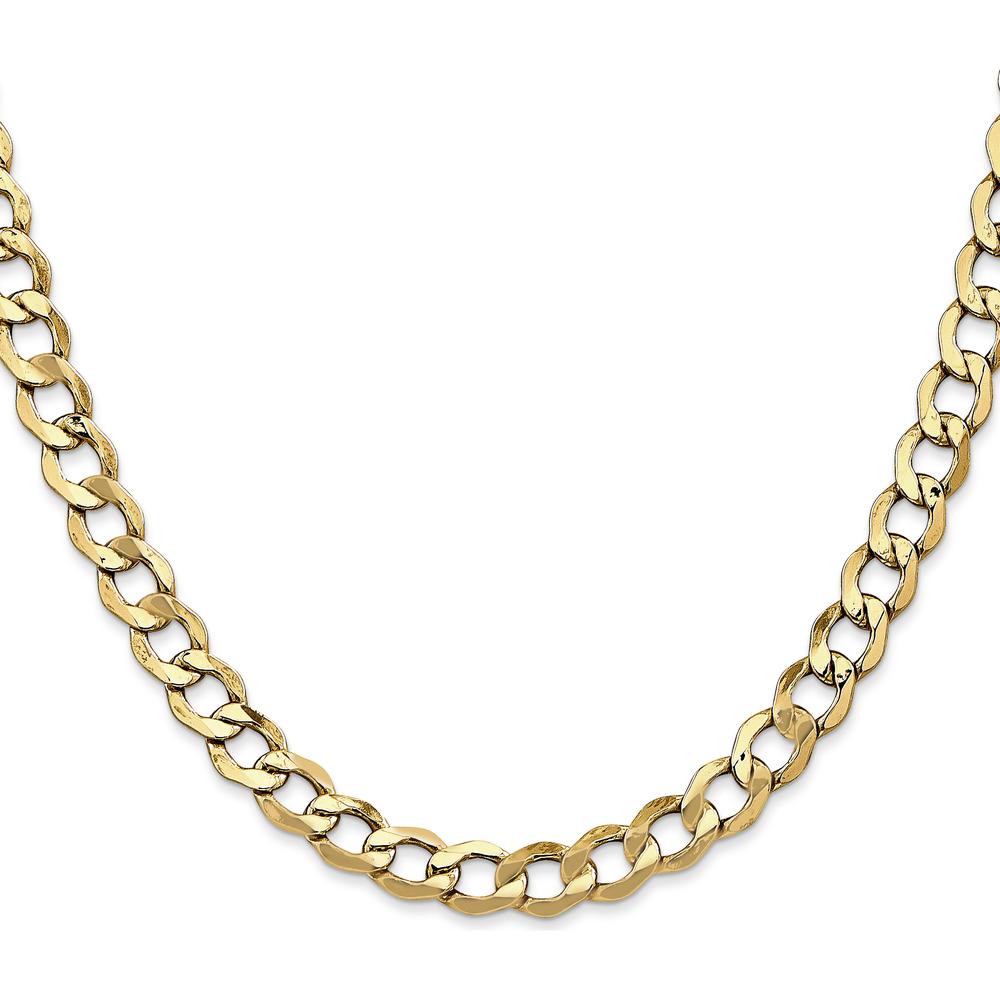 10K Yellow Gold 6.5mm Semi-Solid Curb Link Chain - 24"