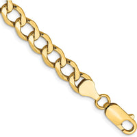 10K Yellow Gold 6.5mm Semi-Solid Curb Link Chain Bracelet with Lobster Clasp - 9"