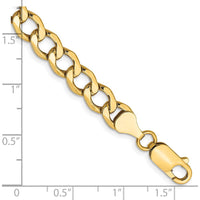 10K Yellow Gold 6.5mm Semi-Solid Curb Link Chain Bracelet with Lobster Clasp - 9"