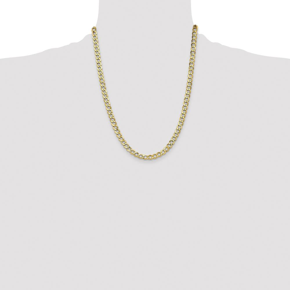 10K Yellow Gold 6.5mm Semi-Solid Curb Link Chain Necklace - 22"