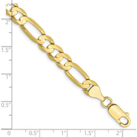 10K Yellow Gold 6.75mm Concave Open Figaro Chain Bracelet - 8"