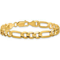 10K Yellow Gold 6.75mm Concave Open Figaro Chain Bracelet - 8"