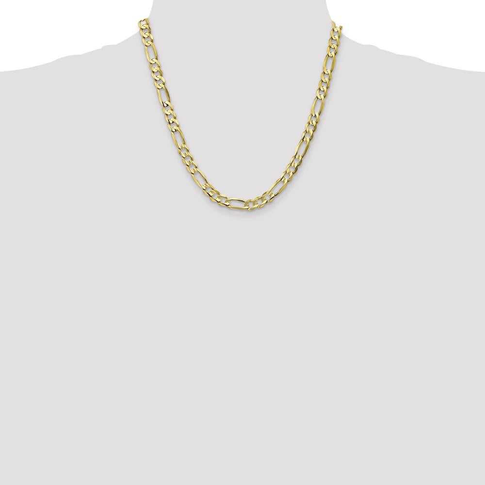 10K Yellow Gold 6.75mm Concave Open Figaro Chain Necklace - 20" Length