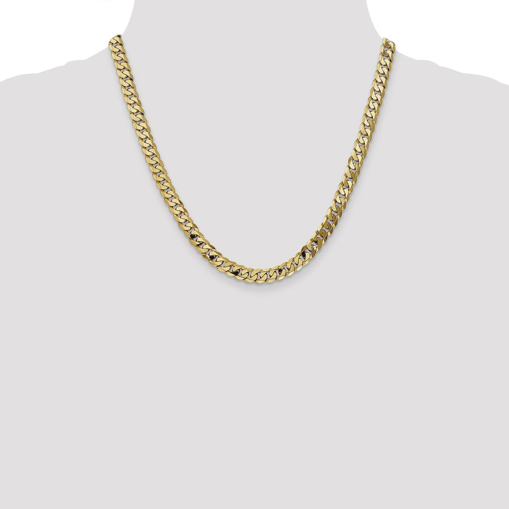 10K Yellow Gold 6.75mm Flat Beveled Curb Chain Necklace - 20"