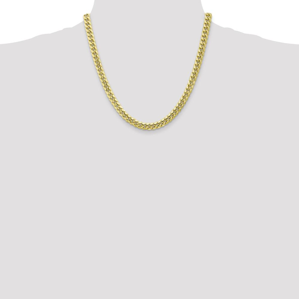 10K Yellow Gold 6.75mm Semi-Solid Miami Cuban Chain - 20"
