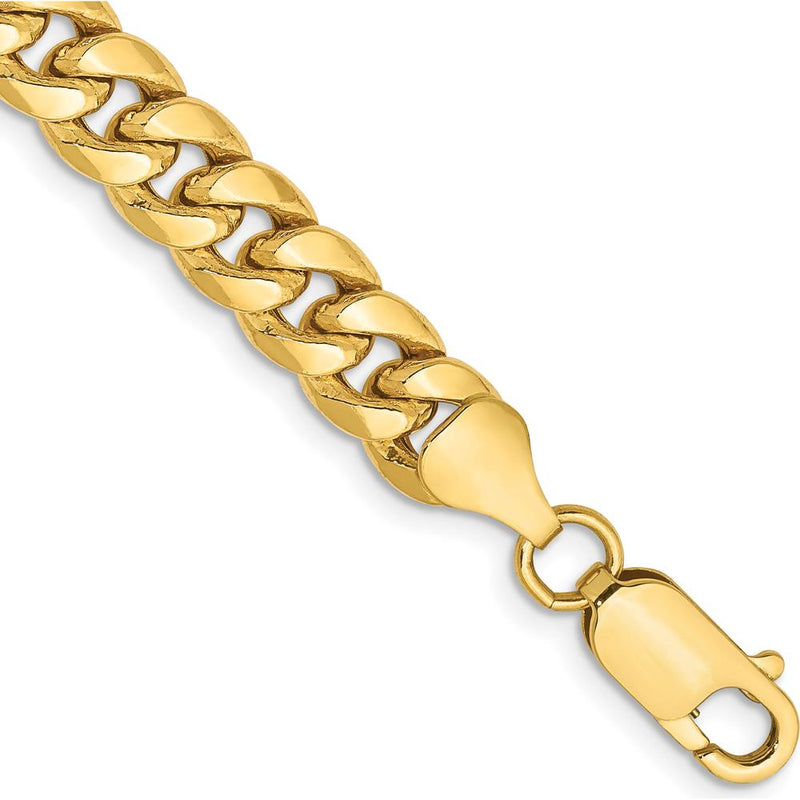 10K Yellow Gold 6.75mm Semi-Solid Miami Cuban Chain Bracelet - 9"