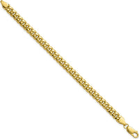 10K Yellow Gold 6.75mm Semi-Solid Miami Cuban Chain Bracelet - 9"