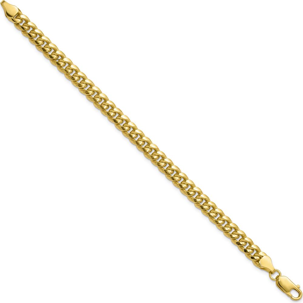 10K Yellow Gold 6.75mm Semi-Solid Miami Cuban Chain Bracelet - 9"