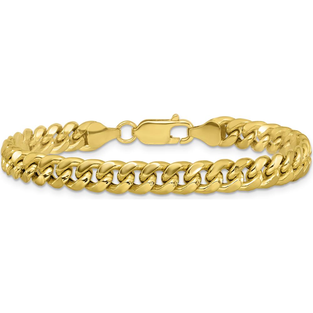 10K Yellow Gold 6.75mm Semi-Solid Miami Cuban Chain Bracelet - 9"