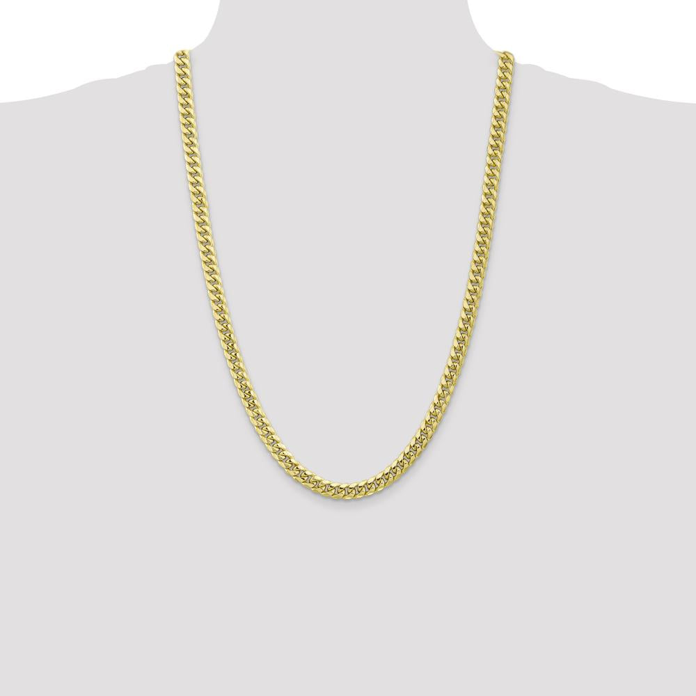 10K Yellow Gold 6.75mm Semi-Solid Miami Cuban Chain Necklace - 26"
