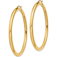 10K Yellow Gold 60mm Polished 4mm Tube Hoop Earrings