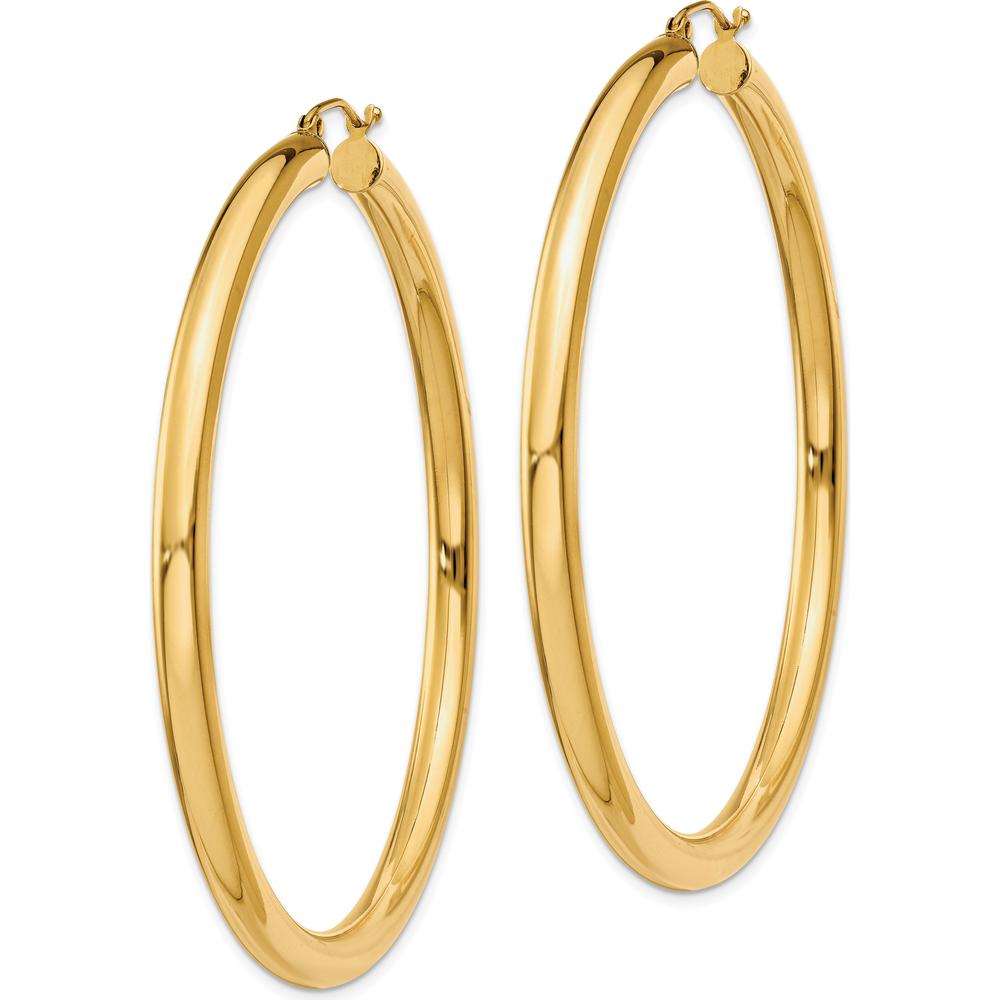 10K Yellow Gold 60mm Polished 4mm Tube Hoop Earrings