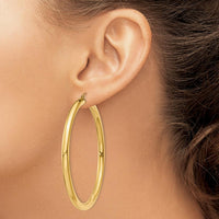 10K Yellow Gold 60mm Polished 4mm Tube Hoop Earrings