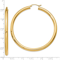 10K Yellow Gold 60mm Polished 4mm Tube Hoop Earrings