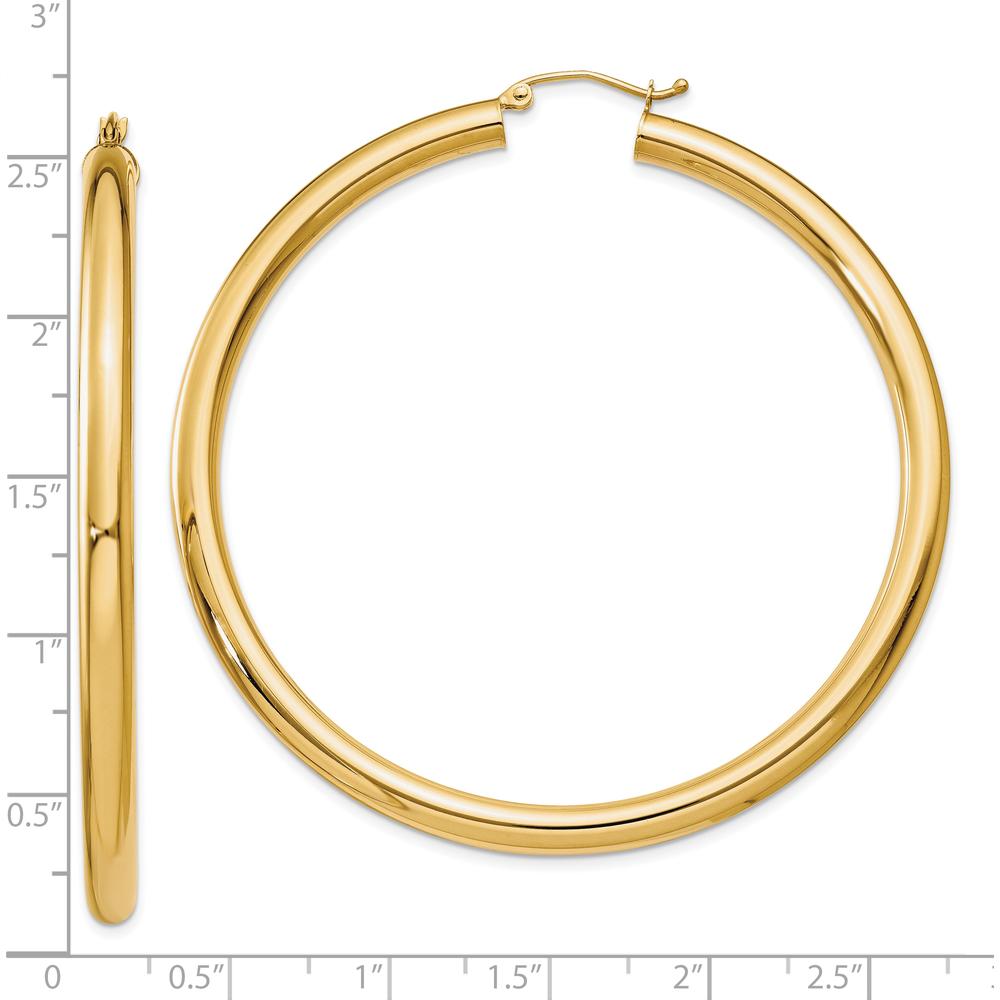 10K Yellow Gold 60mm Polished 4mm Tube Hoop Earrings
