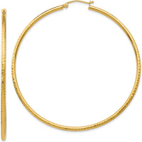 10K Yellow Gold 60mm Polished Diamond-Cut Round Tube Hoop Earrings