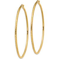 10K Yellow Gold 60mm Polished Diamond-Cut Round Tube Hoop Earrings