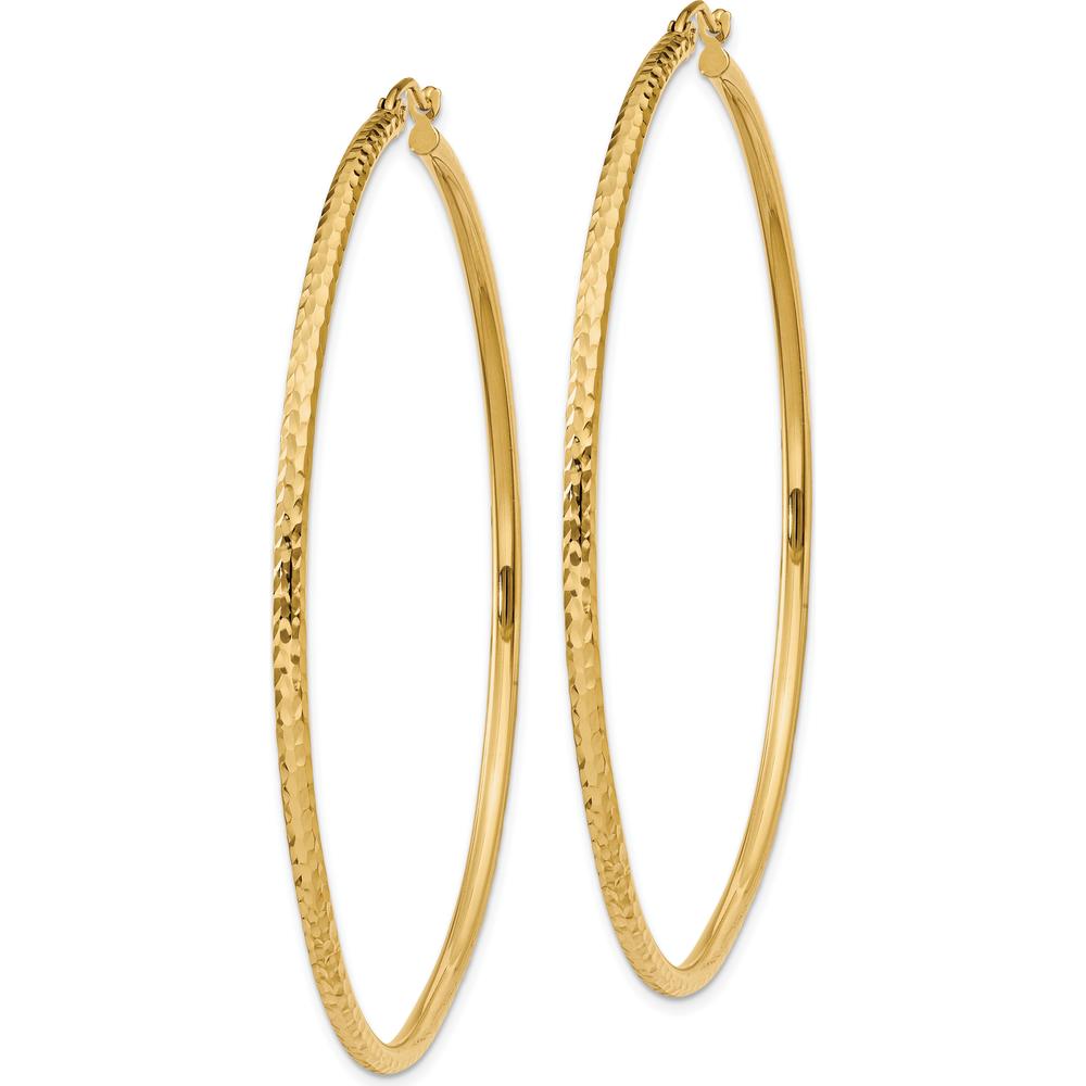 10K Yellow Gold 60mm Polished Diamond-Cut Round Tube Hoop Earrings