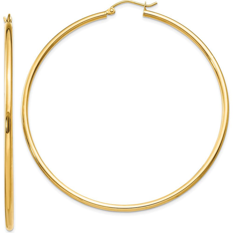 10K Yellow Gold 60mm Polished Lightweight Tube Hoop Earrings