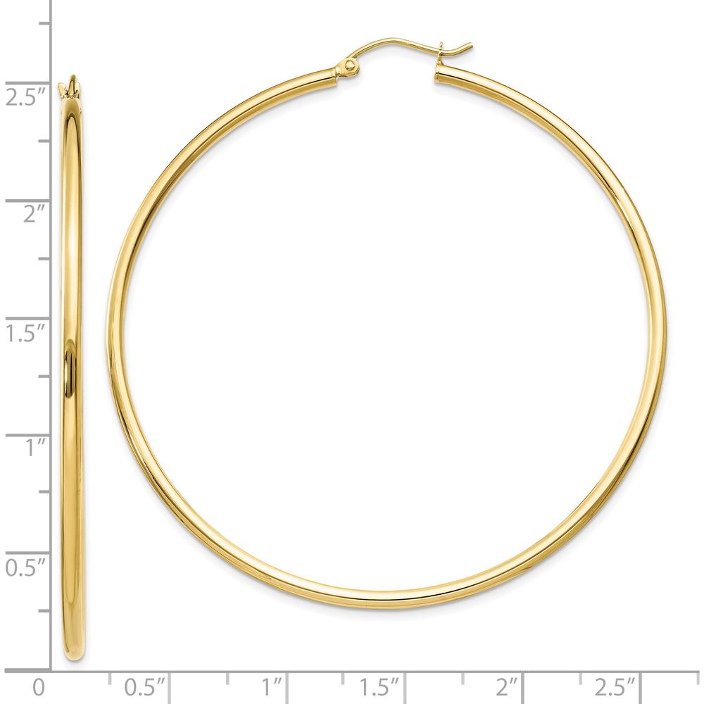 10K Yellow Gold 60mm Polished Lightweight Tube Hoop Earrings