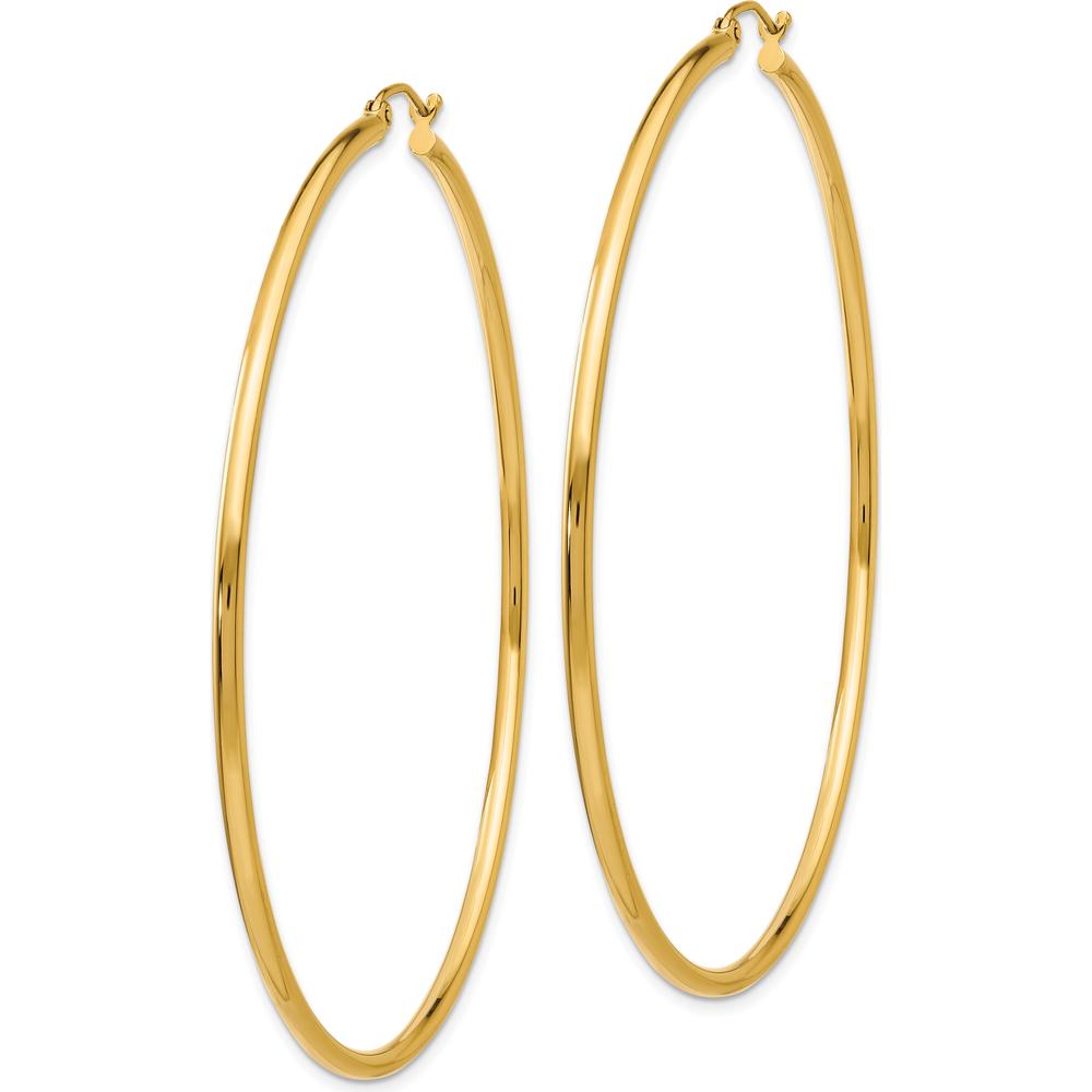 10K Yellow Gold 60mm Polished Tube Hoop Earrings - 2mm Thickness