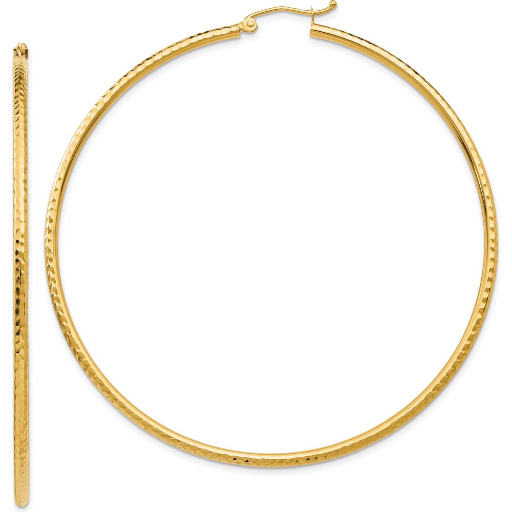 10K Yellow Gold 65mm Diamond-Cut Round Tube Hoop Earrings