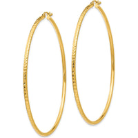 10K Yellow Gold 65mm Diamond-Cut Round Tube Hoop Earrings