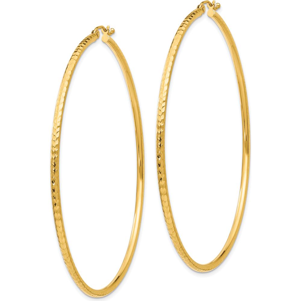 10K Yellow Gold 65mm Diamond-Cut Round Tube Hoop Earrings