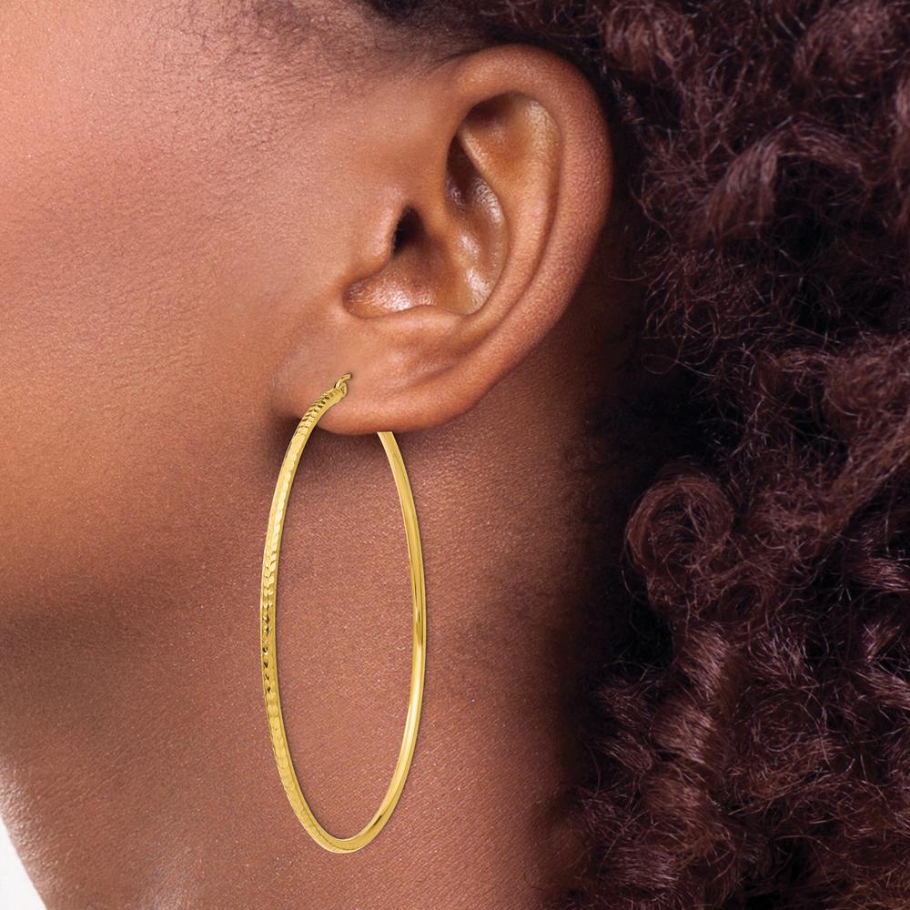 10K Yellow Gold 65mm Diamond-Cut Round Tube Hoop Earrings