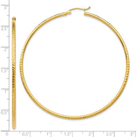10K Yellow Gold 65mm Diamond-Cut Round Tube Hoop Earrings