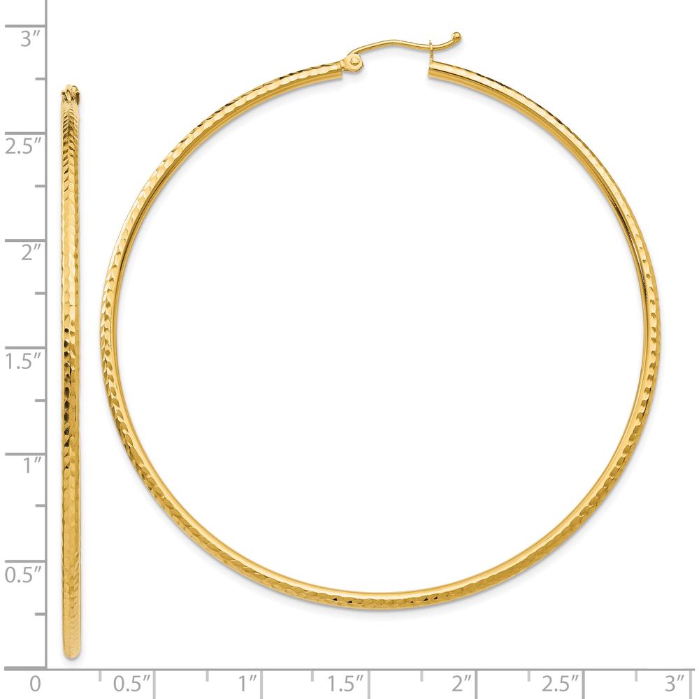 10K Yellow Gold 65mm Diamond-Cut Round Tube Hoop Earrings