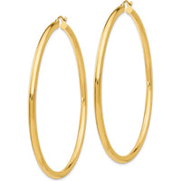 10K Yellow Gold 65mm Polished Tube Hoop Earrings - Lightweight Design